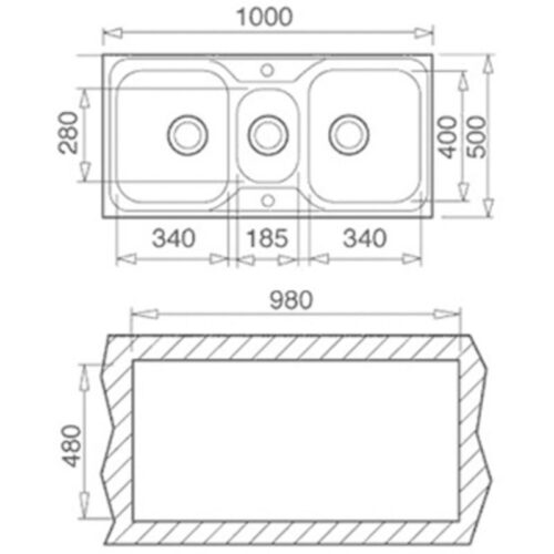 Chậu rửa bát Teka CLASSIC 2 1/2 B 3 Kích thước chậu rửa bát Teka CLASSIC 2 1/2 B