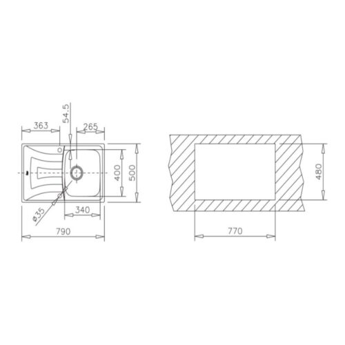 Chậu rửa Teka Universo 79 1B 1D 3 Kích thước chậu rửa chén bát Teka UNIVERSO 79 1B 1D