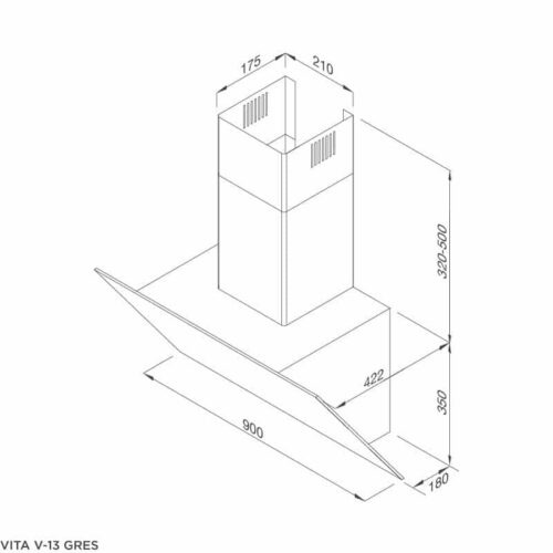 Kích thước máy hút khói khử mùi MALLOCA VITA V-13 GRES