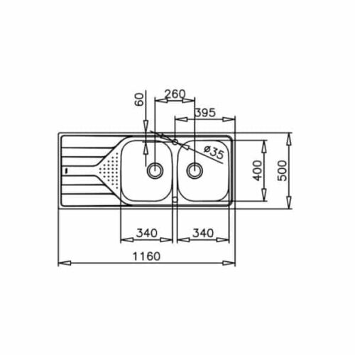Chậu rửa bằng thép không gỉ 80 T-XP 2B 1D REV 3½ W/WO/OVF SP 115170001 3 Kích thước của Chậu Teka UNIVERSE 80 T-XP 2B 1D