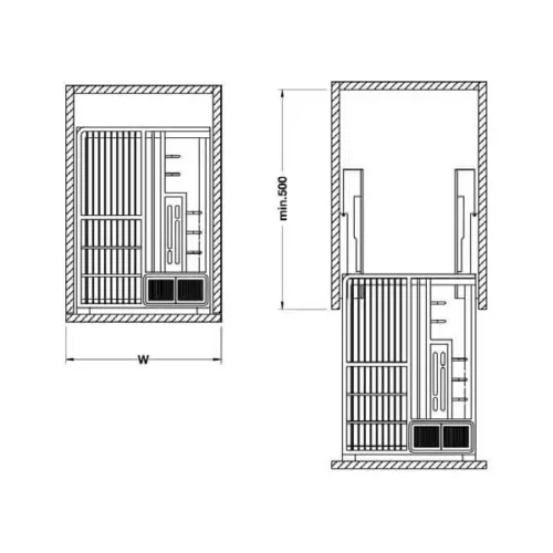 Bộ rổ kéo đa năng cho tủ dưới Rome Hafele 549.34.055, rộng 400 3 Kích thước của Bộ rổ kéo đa năng cho tủ dưới Rome Hafele 549.34.055, rộng 400