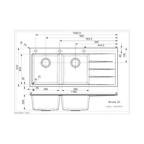 Chậu rửa bát đá 2 hố có bàn chờ Reginox BREDA 30 HMH.R33746 3 Thiết kế của chậu rửa bát đá 2 hố có bàn chờ Reginox BREDA 30 HMH.R33746