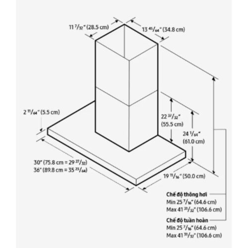 Kích thước máy hút mùi áp tường Samsung Bespoke NK36CB665WWHSV