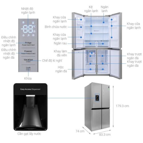 Tủ lạnh 4 cánh side by side 488 lít Samsung RF48A4010M9/SV 5 Kích thước tủ lạnh 4 cánh side by side 488 lít Samsung RF48A4010M9/SV