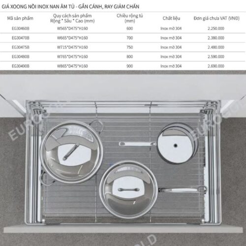 Giá xoong nồi Eurogold EG30460B 3 Kích thước giá xoong nồi Eurogold EG30460B