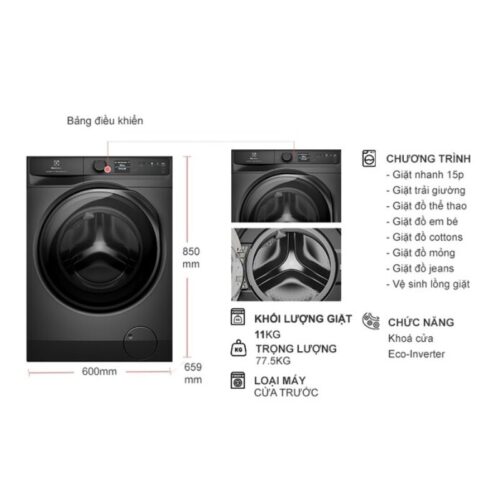 Máy Giặt Electrolux Inverter 11 Kg EWF1142R9SC cửa trước 5 kich thuoc may giat electrolux inverter 11 kg ewf1142r9sc cua truoc