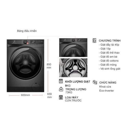 kich thuoc may giat electrolux inverter 9 kg ewf9023p5sc cua truoc
