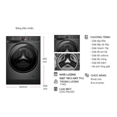 Máy Giặt Sấy Electrolux Inverter Giặt 10 Kg - Sấy 7 Kg EWW1023P5SC 5 kich thuoc may giat say electrolux inverter giat 10 kg say 7 kg eww1023p5sc