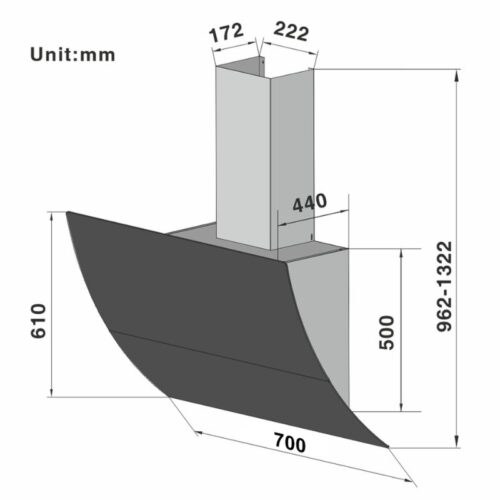 Máy hút mùi áp tường Lorca TA 6008CM-70 3 kich thuoc may hut ap tuong lorca ta 6008cm 70