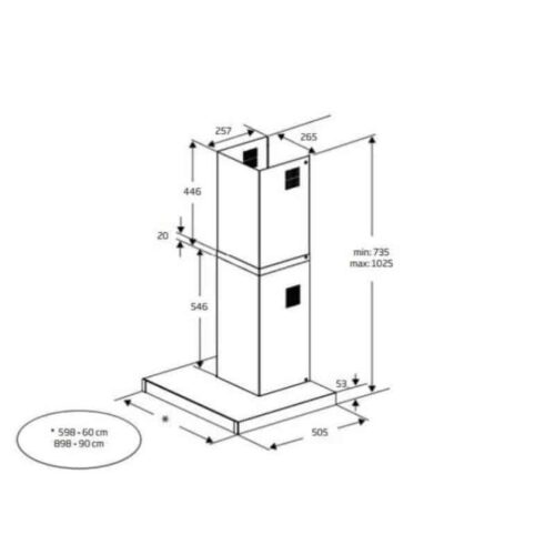 Máy hút mùi gắn tường Beko BHCB91622BXH 5 kich thuoc may hut mui gan tuong beko bhcb91622bxh